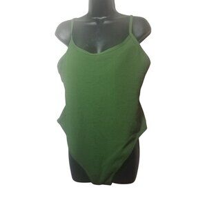 NWT H & M Women's One-piece Sage/ Dark Green Textured Swimsuit Sz XL